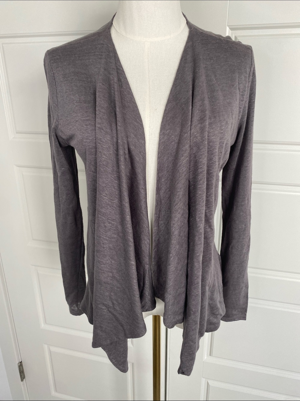 Artisan NY 100% Linen Gray Draped Open Front Cardigan XS Lagenlook